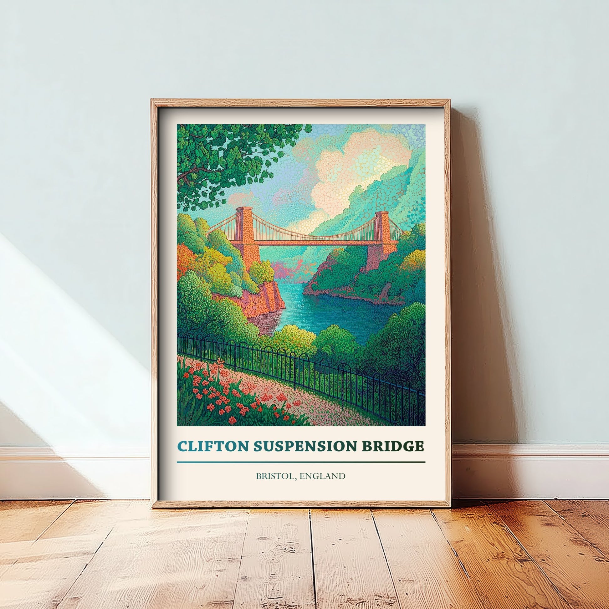 Clifton Suspension Bridge Travel Poster - Bristol England Art Print - Pointillist Painting - Brunel Bridge 1/3
