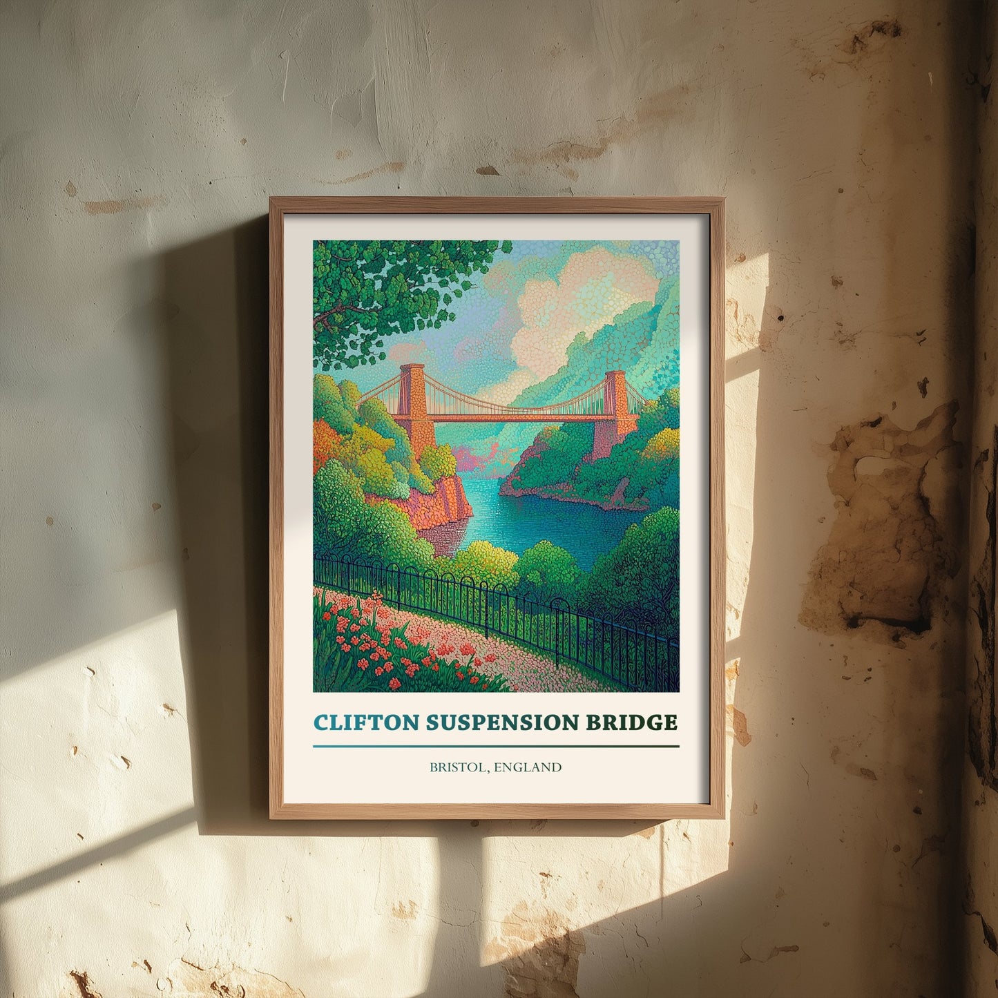 Clifton Suspension Bridge Travel Poster - Bristol England Art Print - Pointillist Painting - Brunel Bridge 1/3