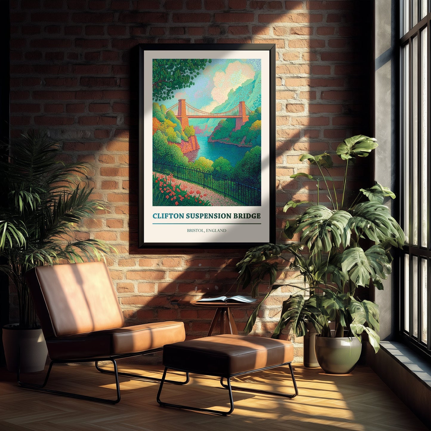 Clifton Suspension Bridge Travel Poster - Bristol England Art Print - Pointillist Painting - Brunel Bridge 1/3