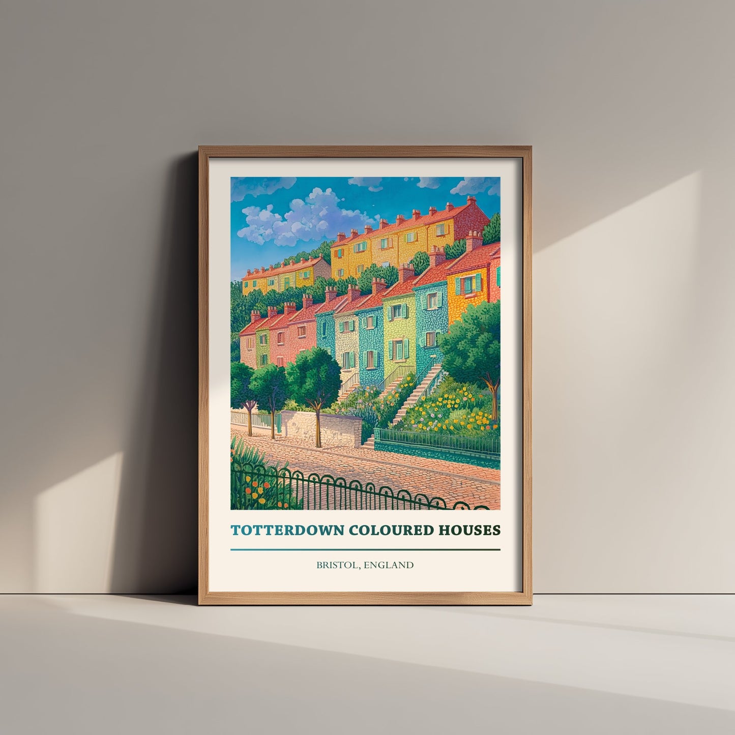 Totterdown Travel Poster - Bristol England Art Print - Pointillist Painting - Colourful Houses View 3/3