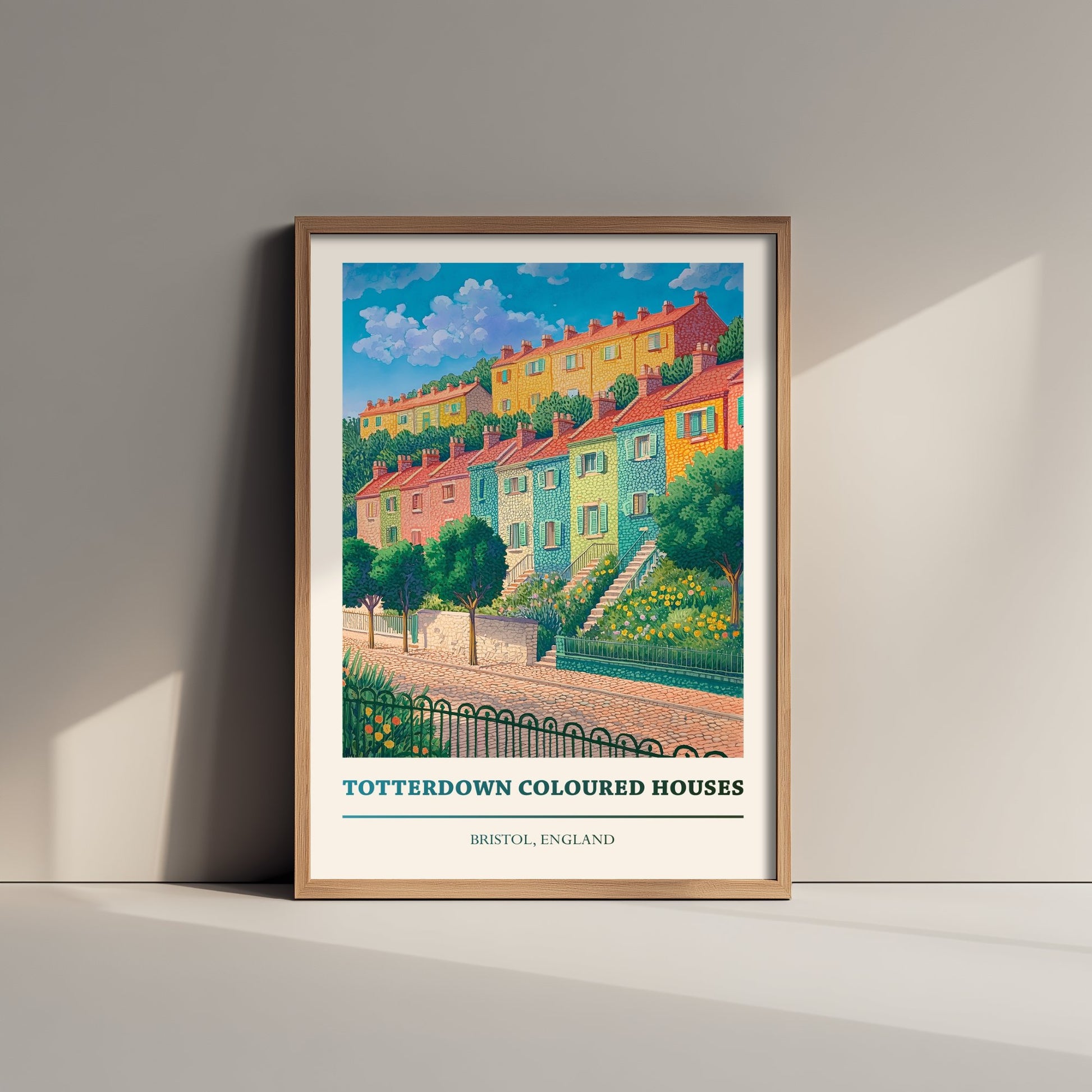 Totterdown Travel Poster - Bristol England Art Print - Pointillist Painting - Colourful Houses View 3/3