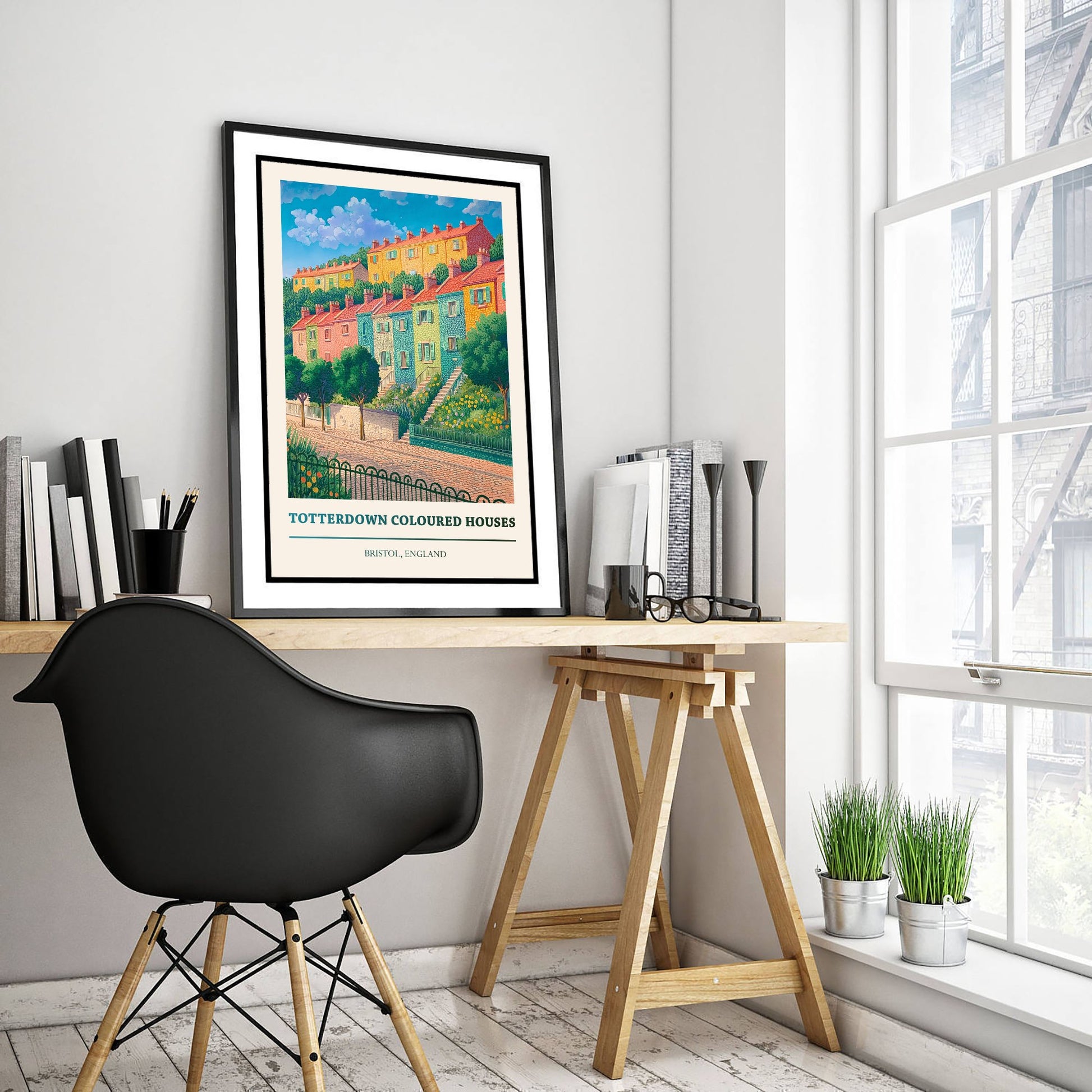 Totterdown Travel Poster - Bristol England Art Print - Pointillist Painting - Colourful Houses View 3/3