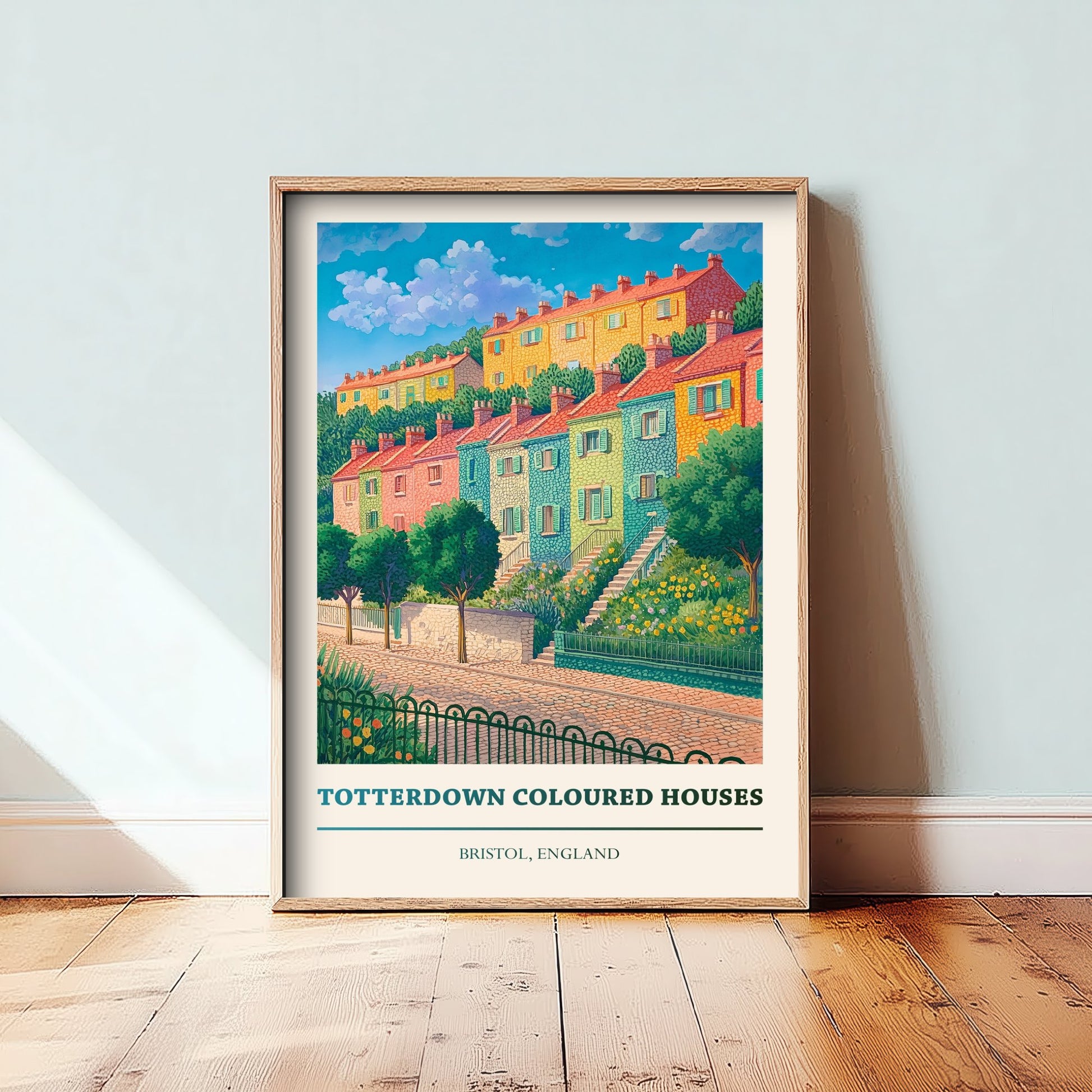 Totterdown Travel Poster - Bristol England Art Print - Pointillist Painting - Colourful Houses View 3/3