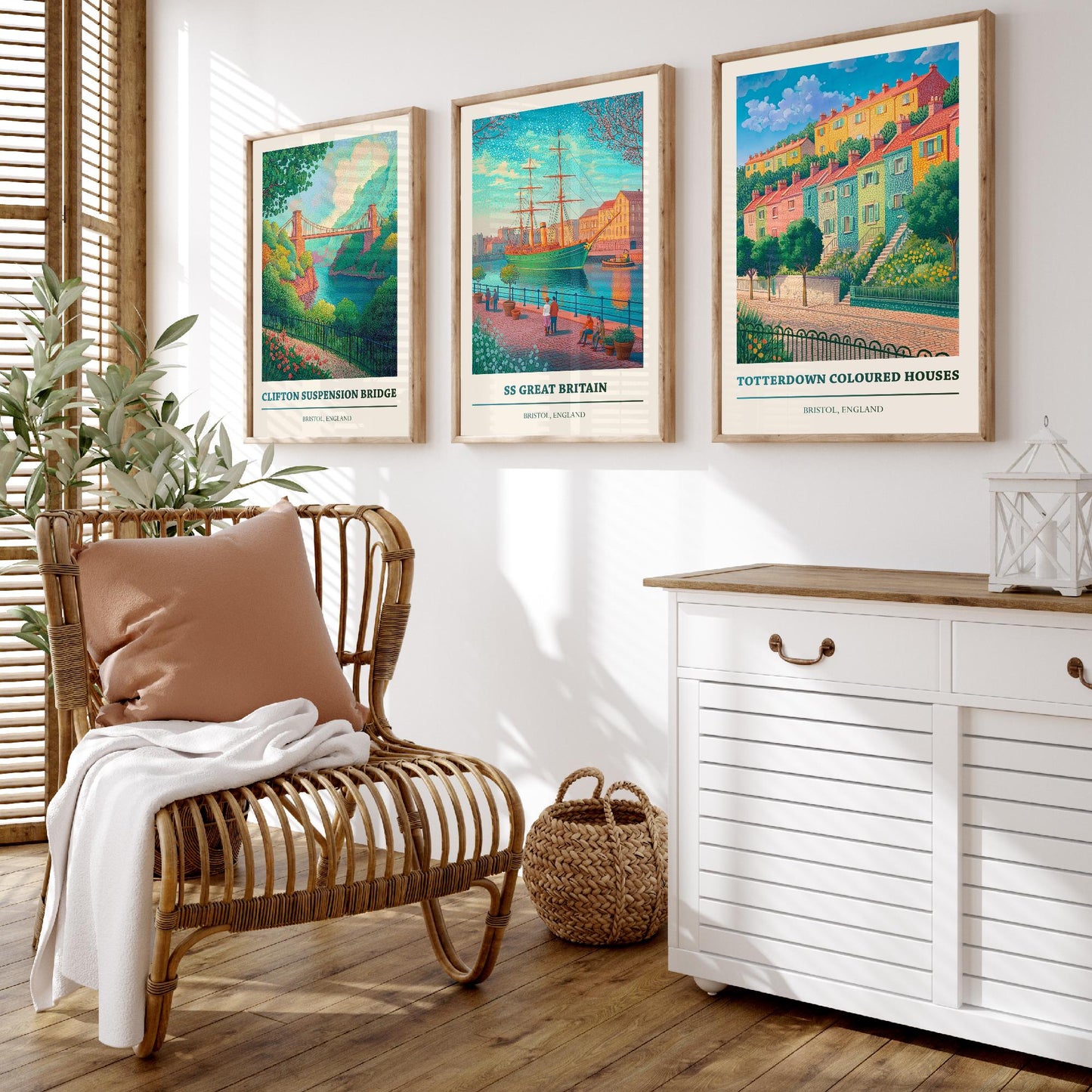 Bristol England Set of Three Prints | Clifton Suspension Bridge SS Great Britain Totterdown | Colourful Travel Painting Poster Art