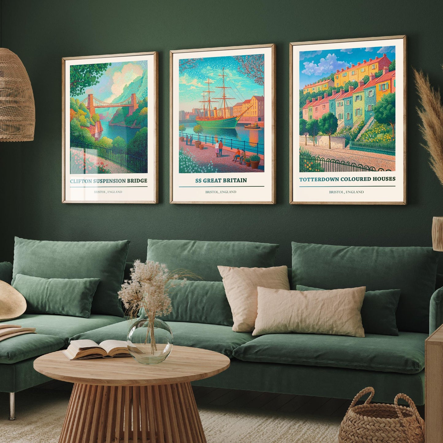 Bristol England Set of Three Prints | Clifton Suspension Bridge SS Great Britain Totterdown | Colourful Travel Painting Poster Art