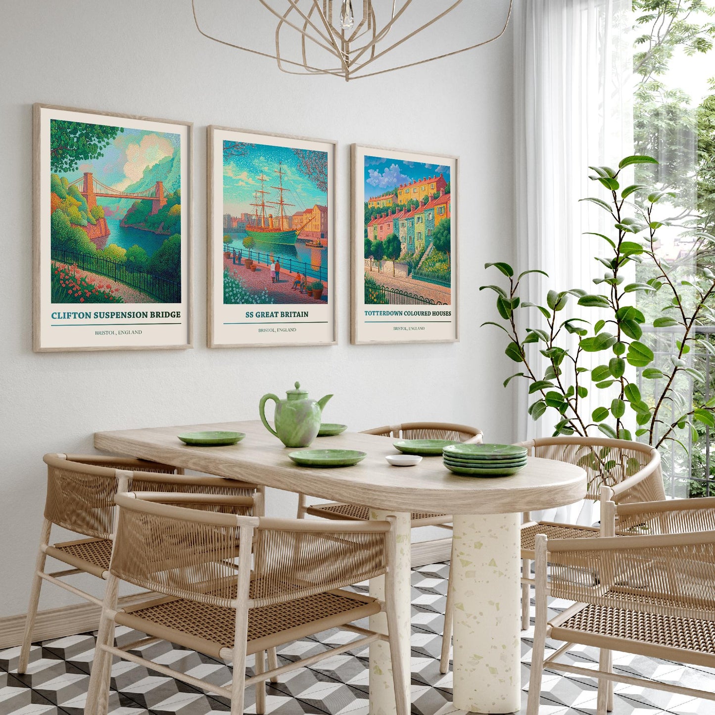 Bristol England Set of Three Prints | Clifton Suspension Bridge SS Great Britain Totterdown | Colourful Travel Painting Poster Art