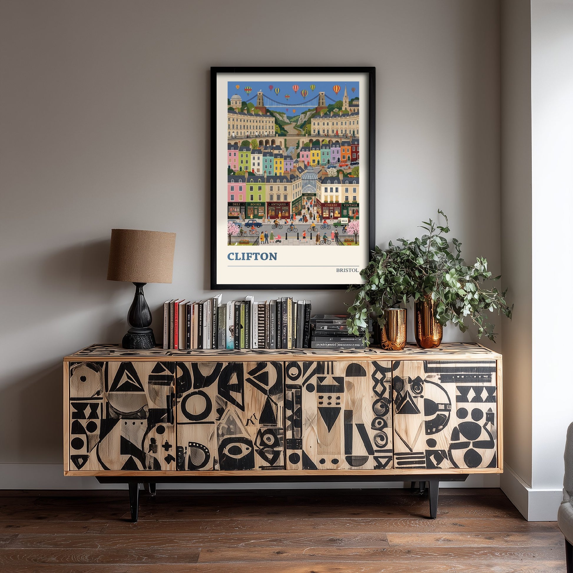 Clifton Bristol Travel Poster - Suspension Bridge and Avon Gorge Folk Art Print - Georgian Village Illustration 3/3