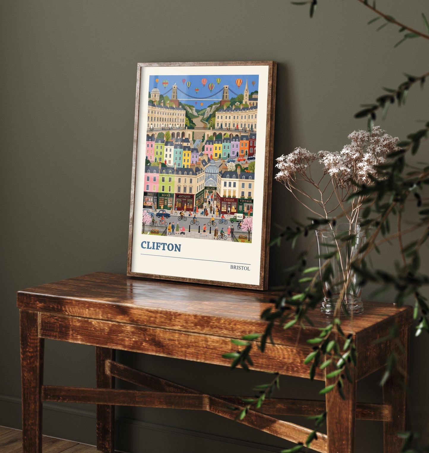 Clifton Bristol Travel Poster - Suspension Bridge and Avon Gorge Folk Art Print - Georgian Village Illustration 3/3