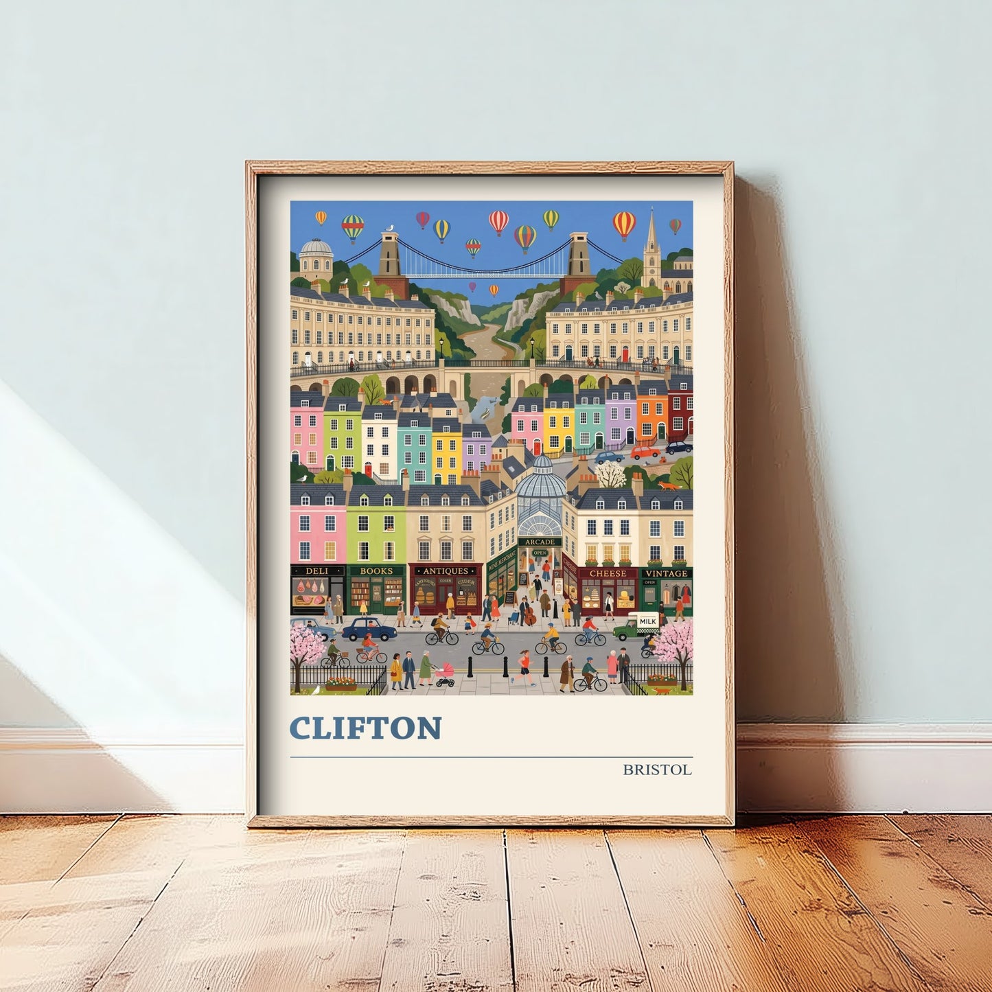 Clifton Bristol Travel Poster - Suspension Bridge and Avon Gorge Folk Art Print - Georgian Village Illustration 3/3