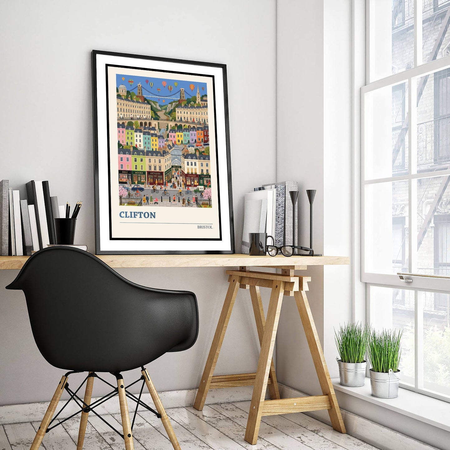 Clifton Bristol Travel Poster - Suspension Bridge and Avon Gorge Folk Art Print - Georgian Village Illustration 3/3