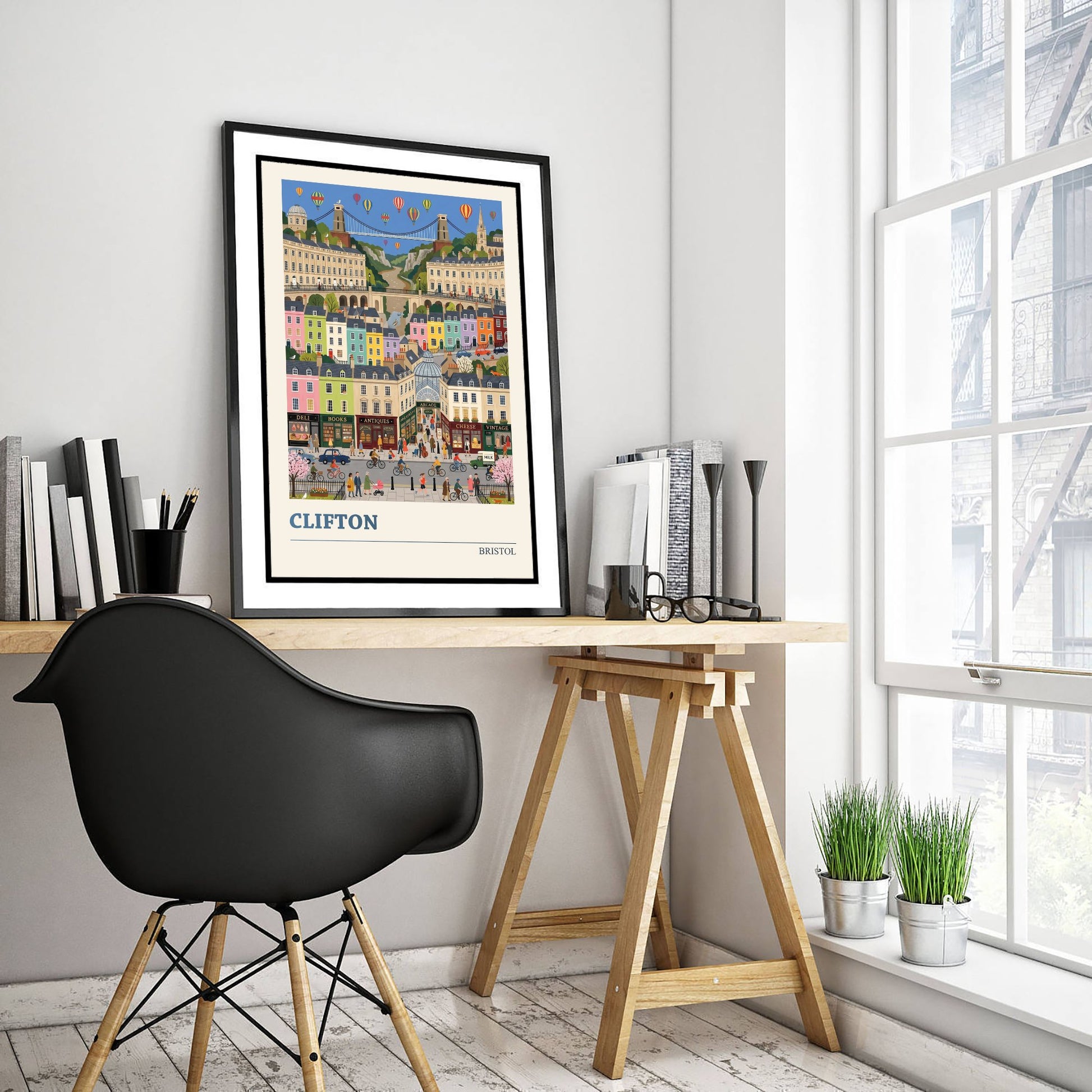 Clifton Bristol Travel Poster - Suspension Bridge and Avon Gorge Folk Art Print - Georgian Village Illustration 3/3