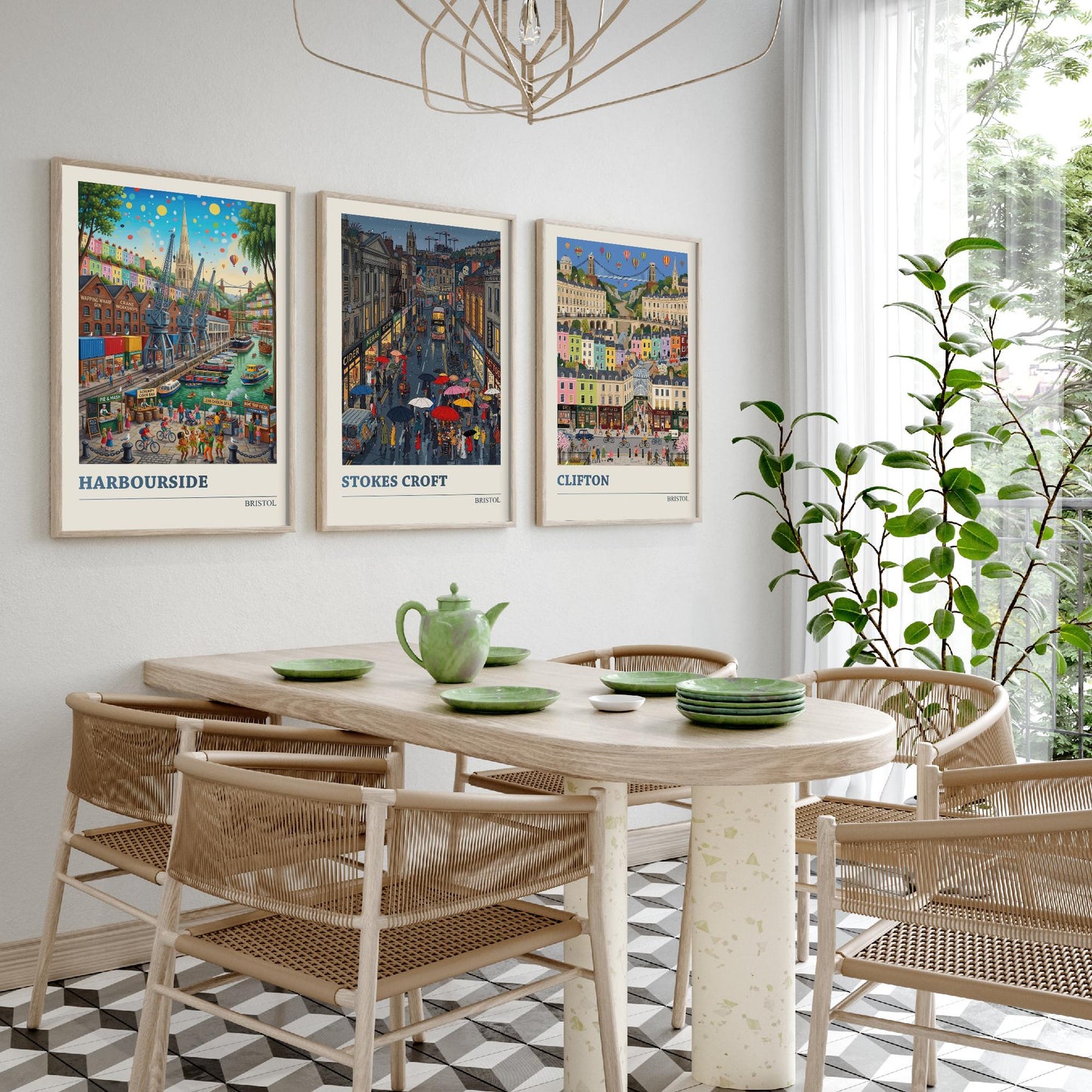 Bristol Set of Three Art Prints - Harbourside, Stokes Croft, Clifton - 3 Colourful Folk Illustration Travel Posters - City Painting