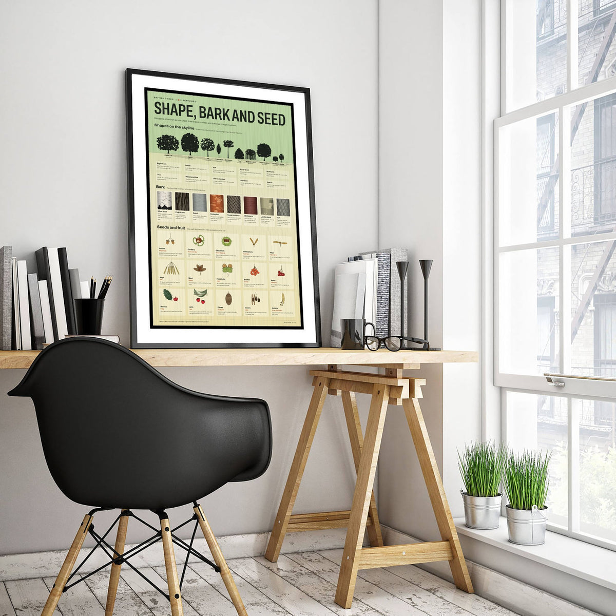 British Trees Art Print - Tree Shape, Bark and Seed Identification Poster - Educational Illustration - Nature Study Gift 2/3