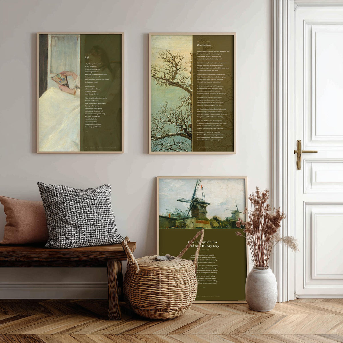 Bronte Sisters Poems Set of Three Art Prints - Remembrance, Life, Lines Composed in a Wood on a Windy Day - Classic Painting Poster