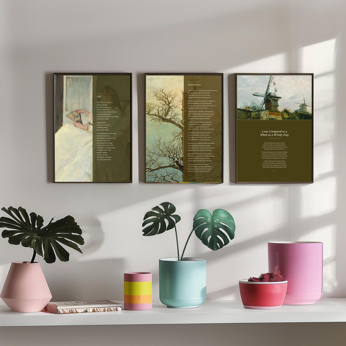 Bronte Sisters Poems Set of Three Art Prints - Remembrance, Life, Lines Composed in a Wood on a Windy Day - Classic Painting Poster