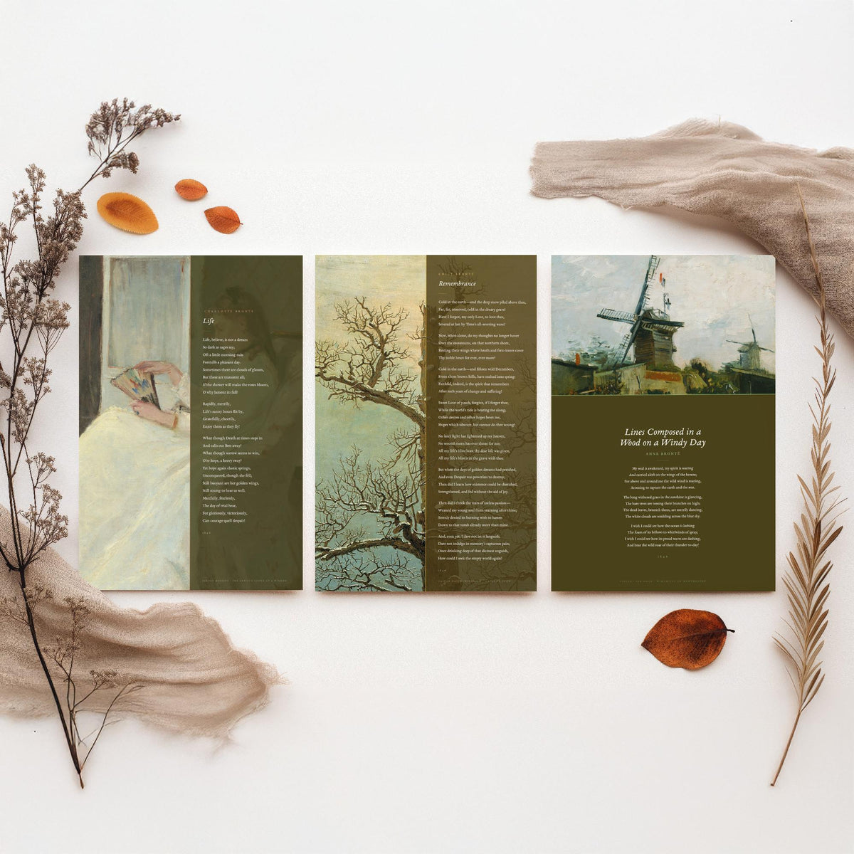 Bronte Sisters Poems Set of Three Art Prints - Remembrance, Life, Lines Composed in a Wood on a Windy Day - Classic Painting Poster