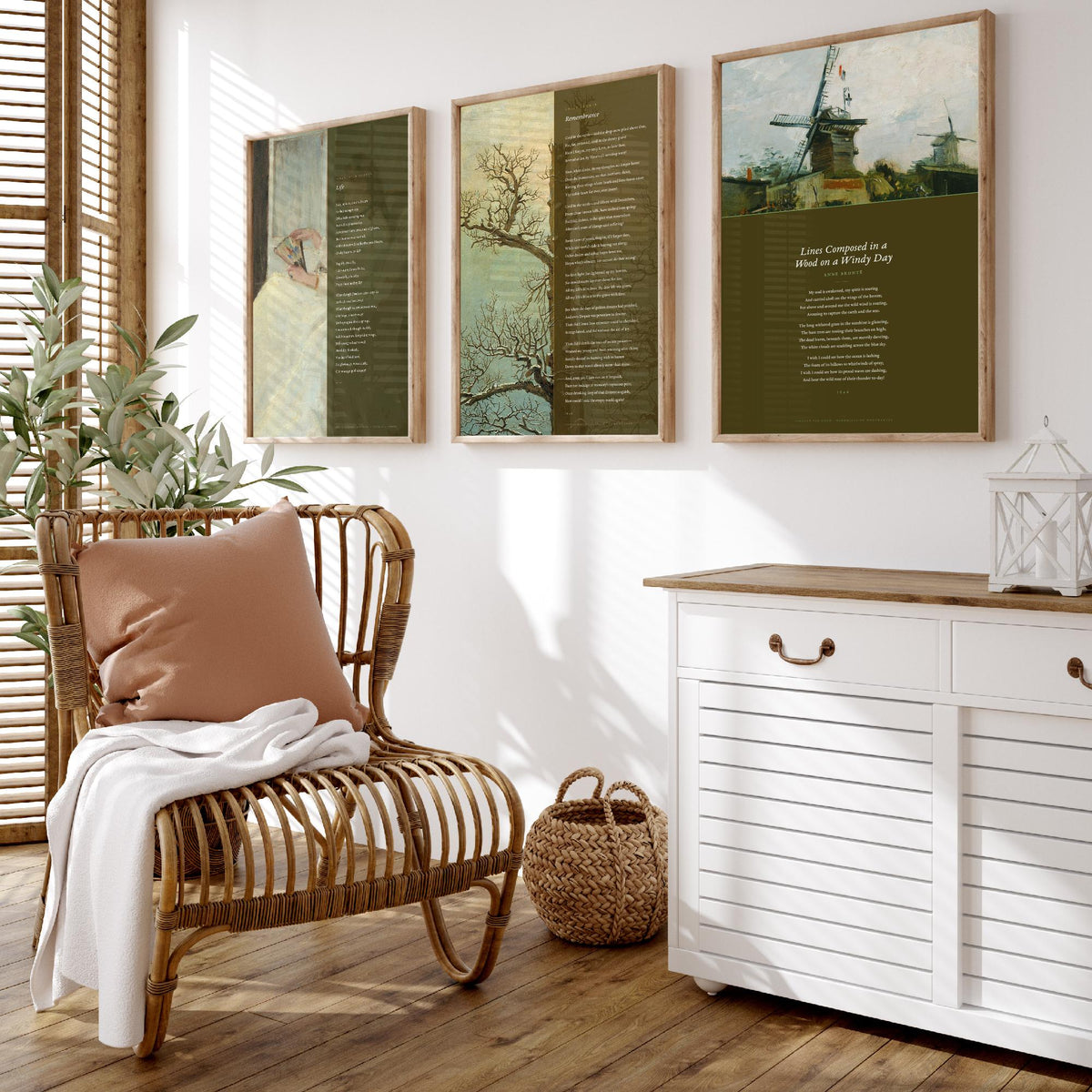 Bronte Sisters Poems Set of Three Art Prints - Remembrance, Life, Lines Composed in a Wood on a Windy Day - Classic Painting Poster