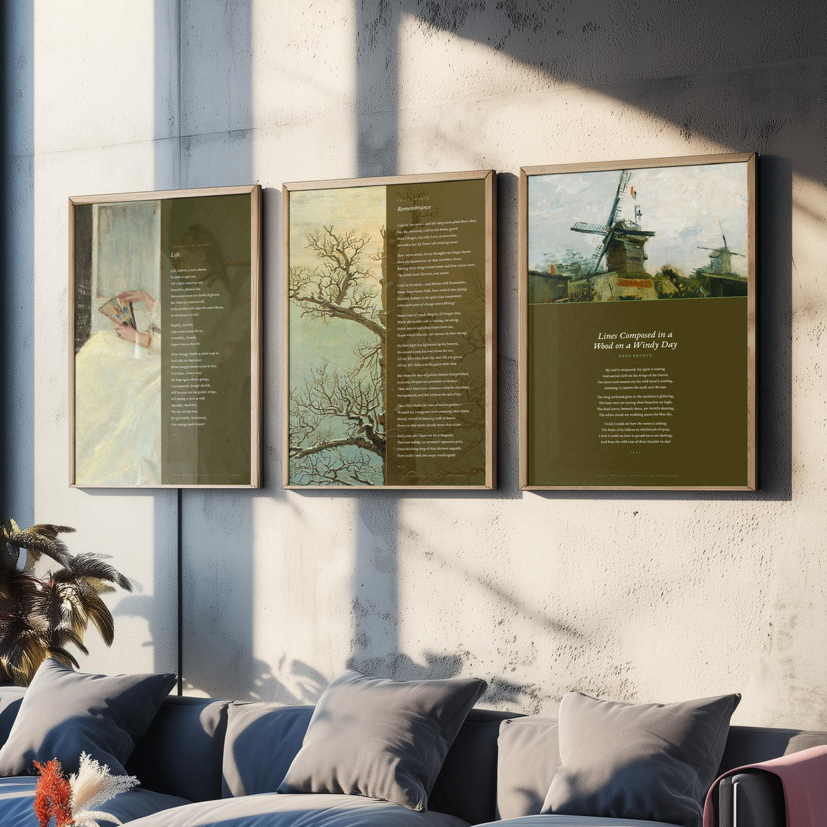 Bronte Sisters Poems Set of Three Art Prints - Remembrance, Life, Lines Composed in a Wood on a Windy Day - Classic Painting Poster