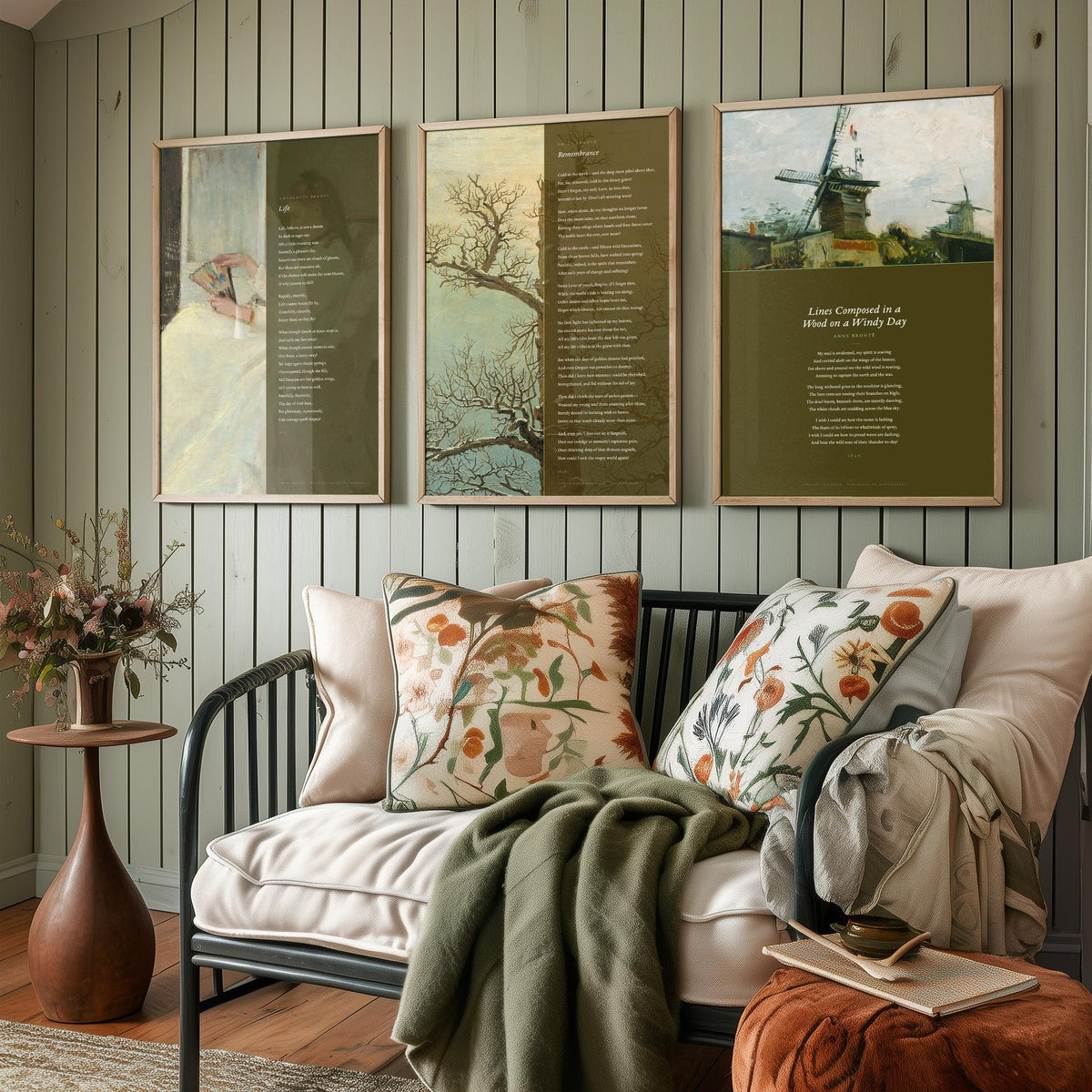 Bronte Sisters Poems Set of Three Art Prints - Remembrance, Life, Lines Composed in a Wood on a Windy Day - Classic Painting Poster