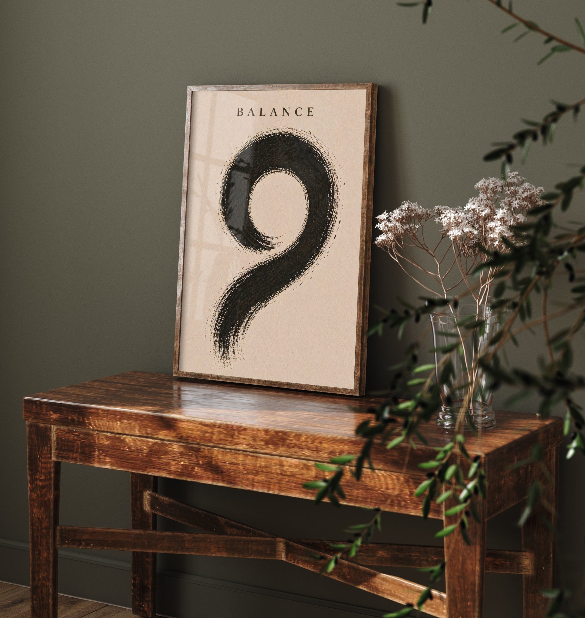 Balance Zen Art Print - Minimalist Ink Brush Stroke Poster - Black Calligraphy Painting - Mindful Wall Art 1/3