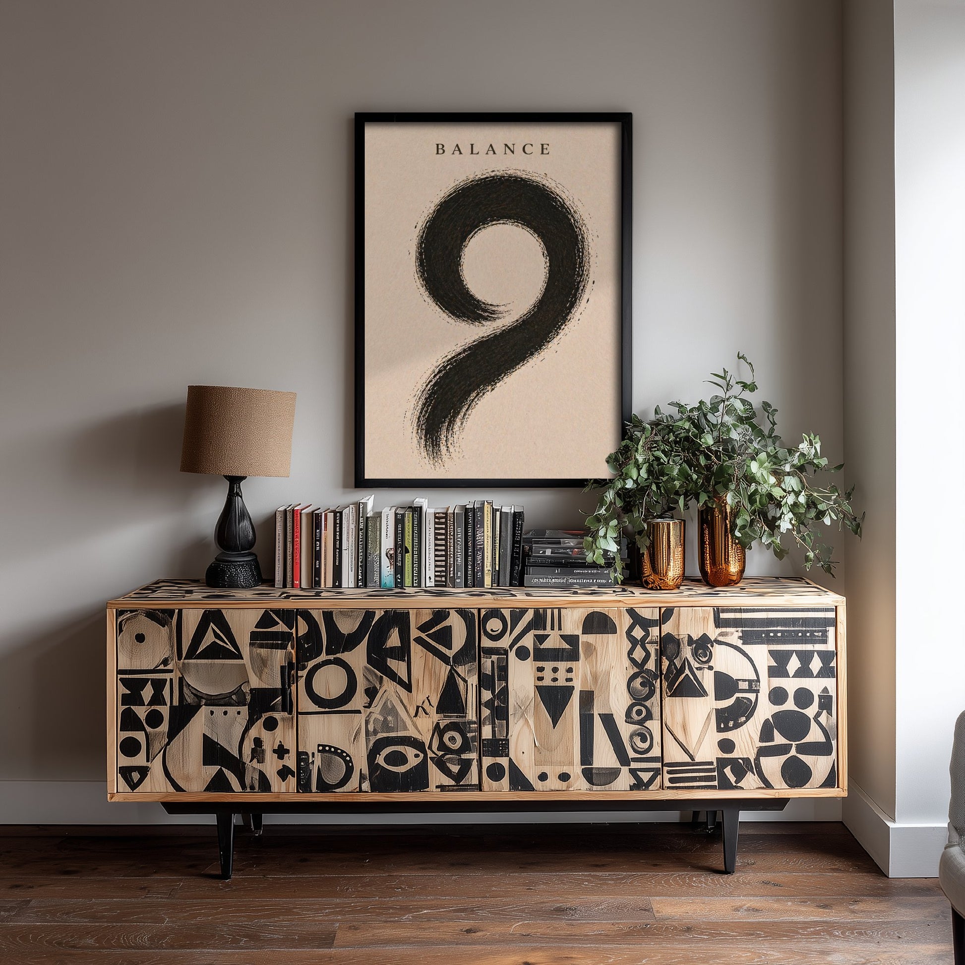 Balance Zen Art Print - Minimalist Ink Brush Stroke Poster - Black Calligraphy Painting - Mindful Wall Art 1/3