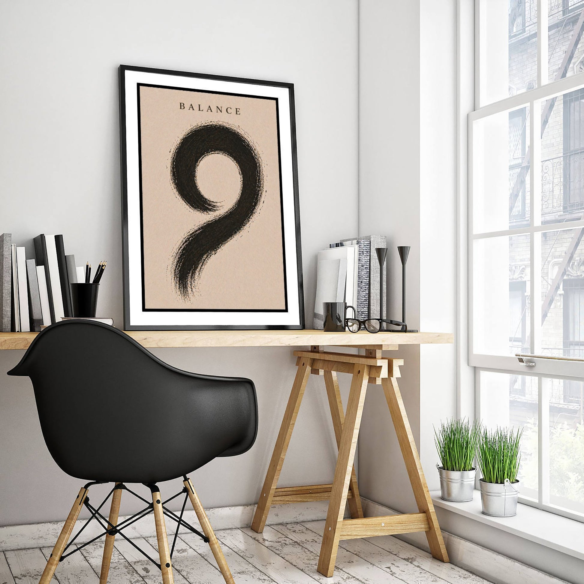 Balance Zen Art Print - Minimalist Ink Brush Stroke Poster - Black Calligraphy Painting - Mindful Wall Art 1/3