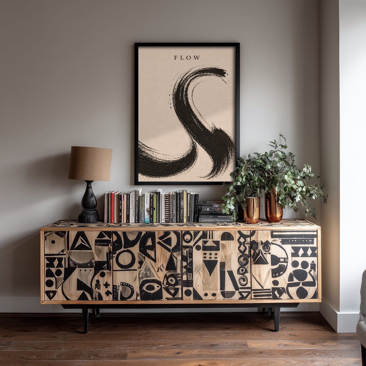 Flow Zen Art Print - Minimalist Ink Brush Stroke Poster - Black Calligraphy Painting - Mindful Wall Art 2/3