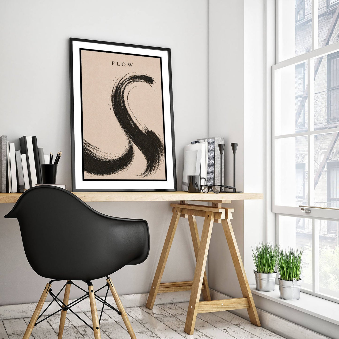 Flow Zen Art Print - Minimalist Ink Brush Stroke Poster - Black Calligraphy Painting - Mindful Wall Art 2/3