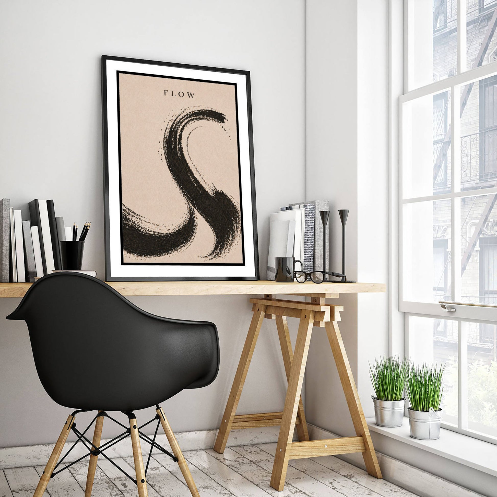 Flow Zen Art Print - Minimalist Ink Brush Stroke Poster - Black Calligraphy Painting - Mindful Wall Art 2/3