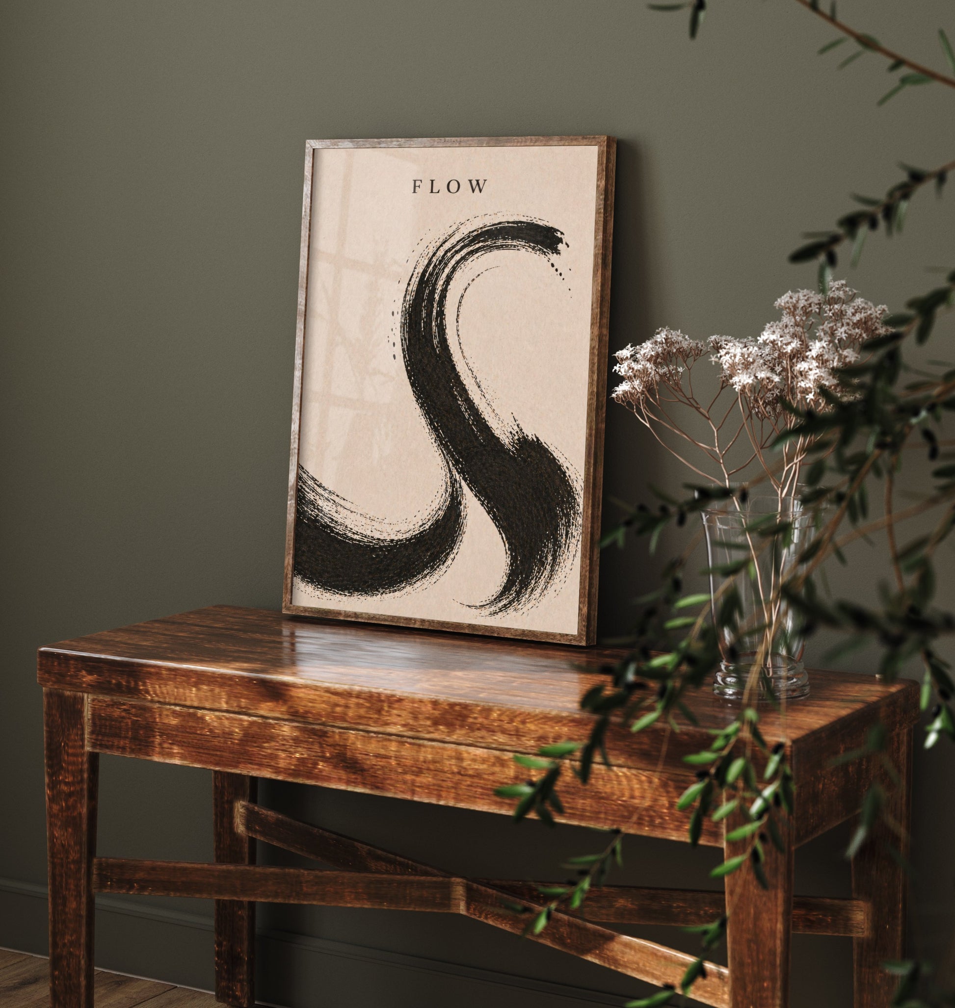 Flow Zen Art Print - Minimalist Ink Brush Stroke Poster - Black Calligraphy Painting - Mindful Wall Art 2/3