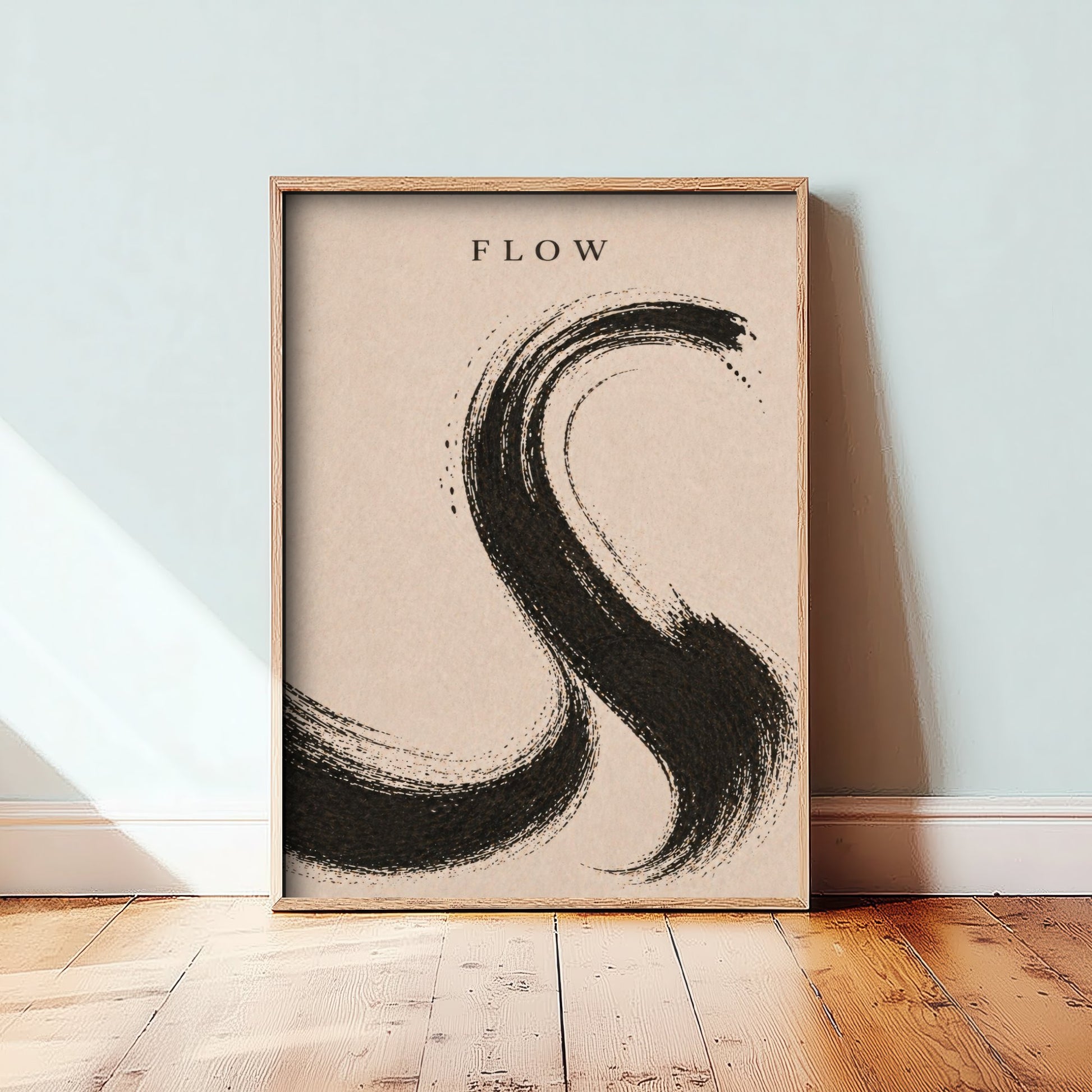 Flow Zen Art Print - Minimalist Ink Brush Stroke Poster - Black Calligraphy Painting - Mindful Wall Art 2/3