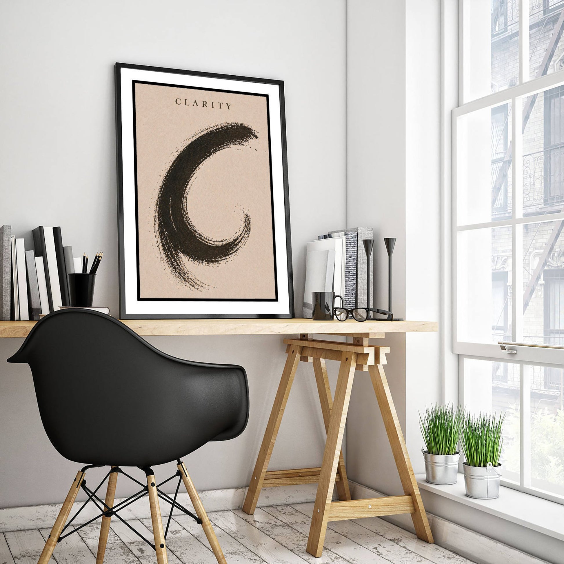 Clarity Zen Art Print - Minimalist Ink Brush Stroke Poster - Black Calligraphy Painting - Mindful Wall Art 3/3