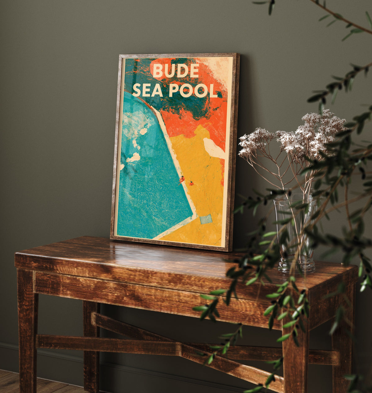 Bude Sea Pool Travel Poster - Cornwall Art Print - Open Water Swimming Illustration - Tidal Pool from Above V1
