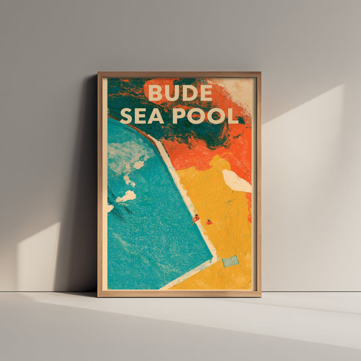 Bude Sea Pool Travel Poster - Cornwall Art Print - Open Water Swimming Illustration - Tidal Pool from Above V1