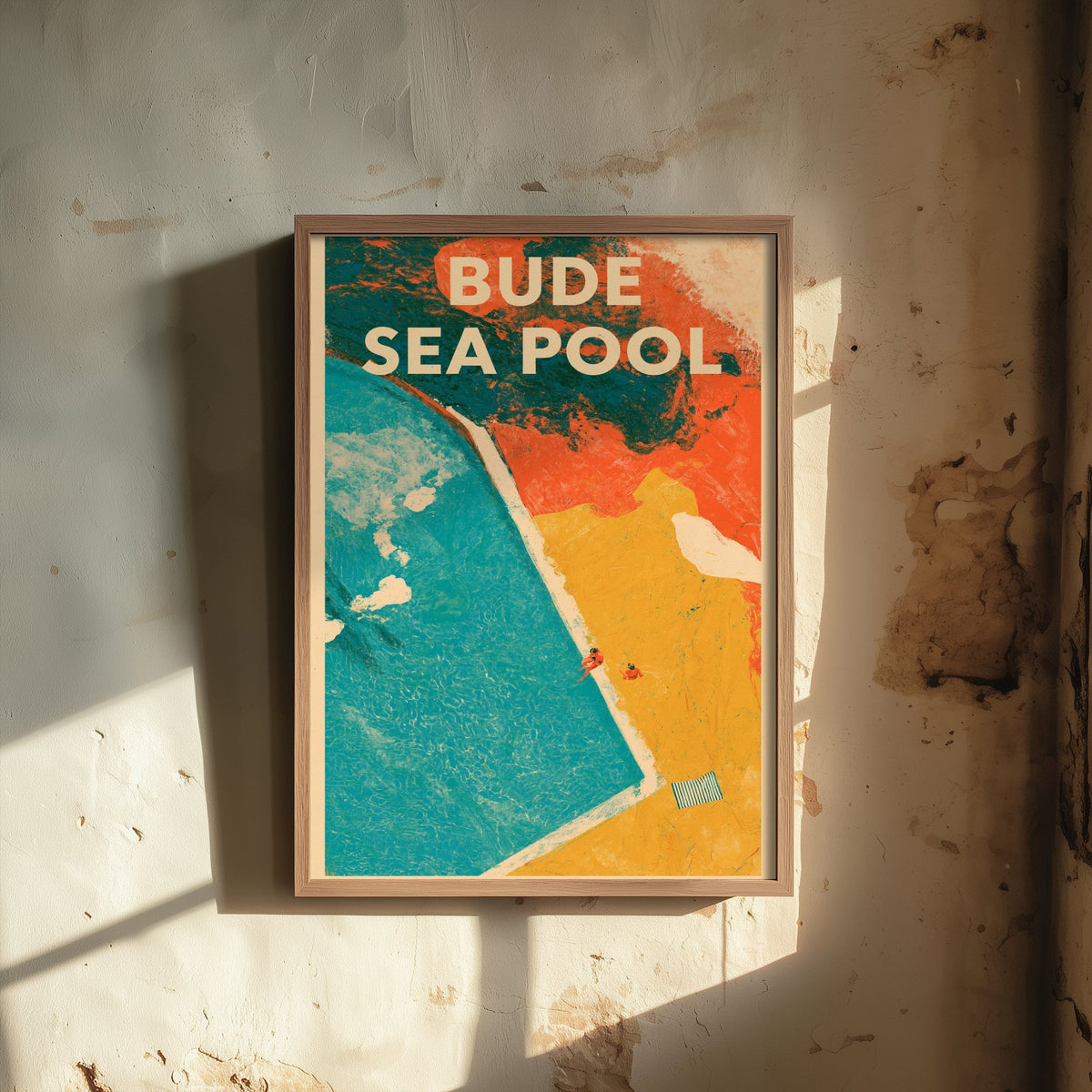 Bude Sea Pool Travel Poster - Cornwall Art Print - Open Water Swimming Illustration - Tidal Pool from Above V1