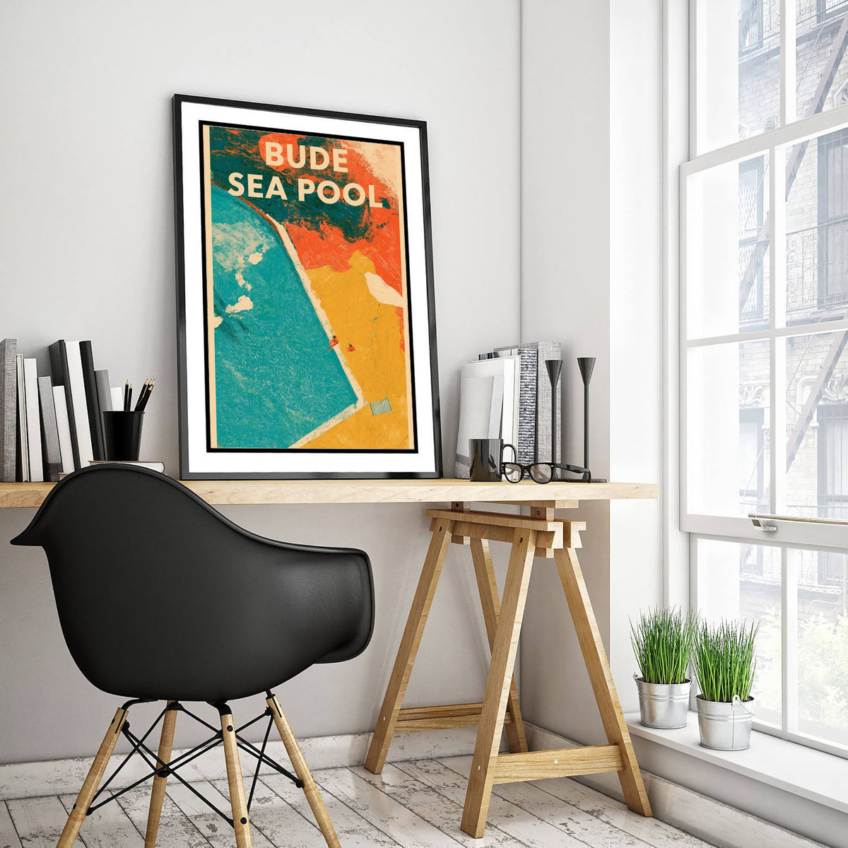 Bude Sea Pool Travel Poster - Cornwall Art Print - Open Water Swimming Illustration - Tidal Pool from Above V1