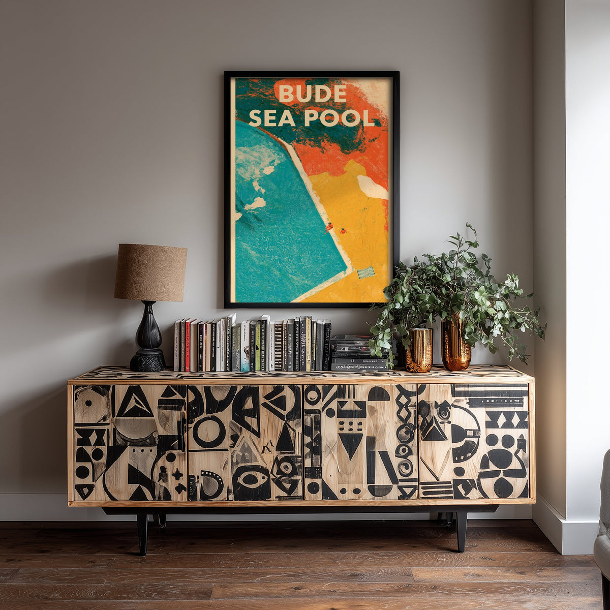 Bude Sea Pool Travel Poster - Cornwall Art Print - Open Water Swimming Illustration - Tidal Pool from Above V1