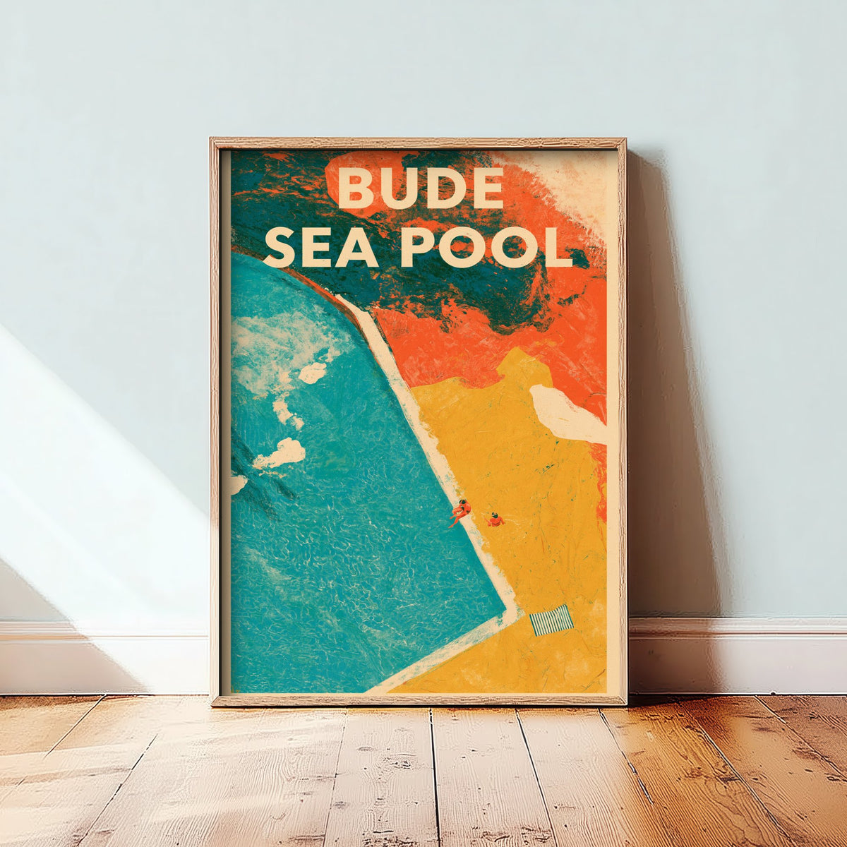 Bude Sea Pool Travel Poster - Cornwall Art Print - Open Water Swimming Illustration - Tidal Pool from Above V1