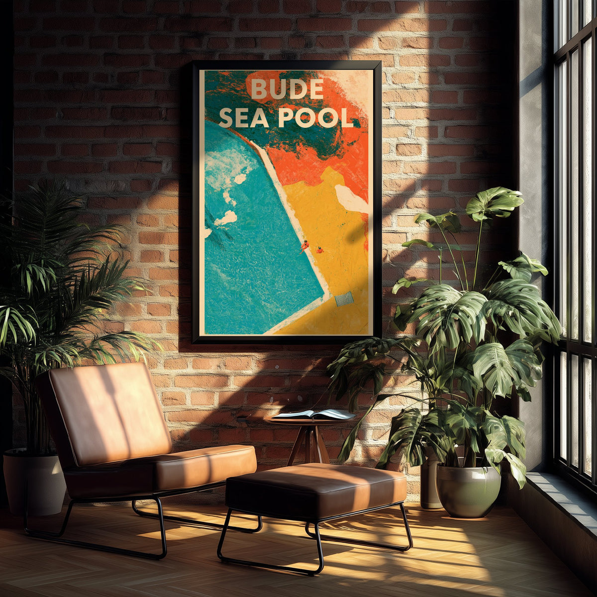 Bude Sea Pool Travel Poster - Cornwall Art Print - Open Water Swimming Illustration - Tidal Pool from Above V1