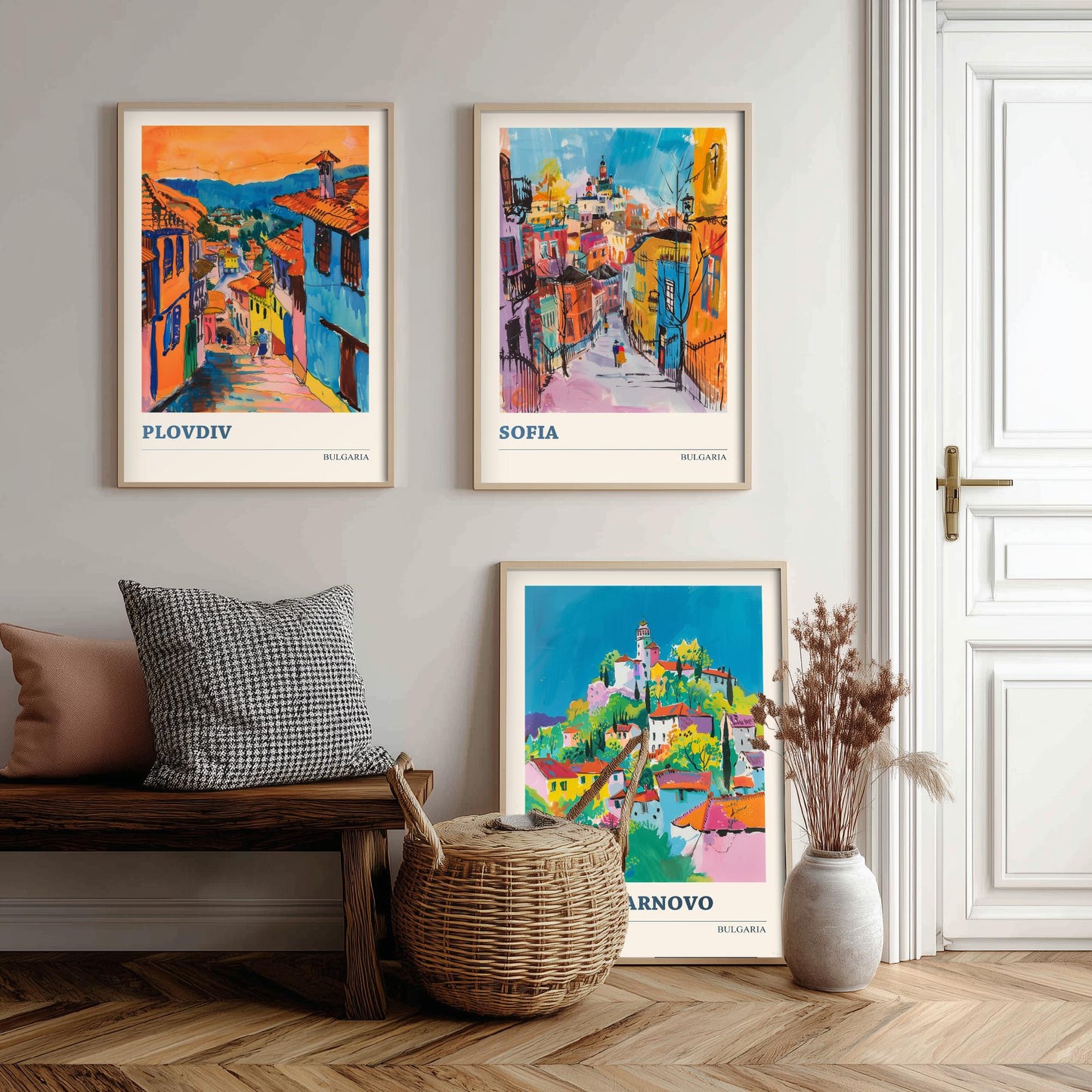 Bulgaria Set of Three Prints | Plovdiv Sofia Veliko Tarnovo | Vibrant Travel Painting City Wall Art Poster