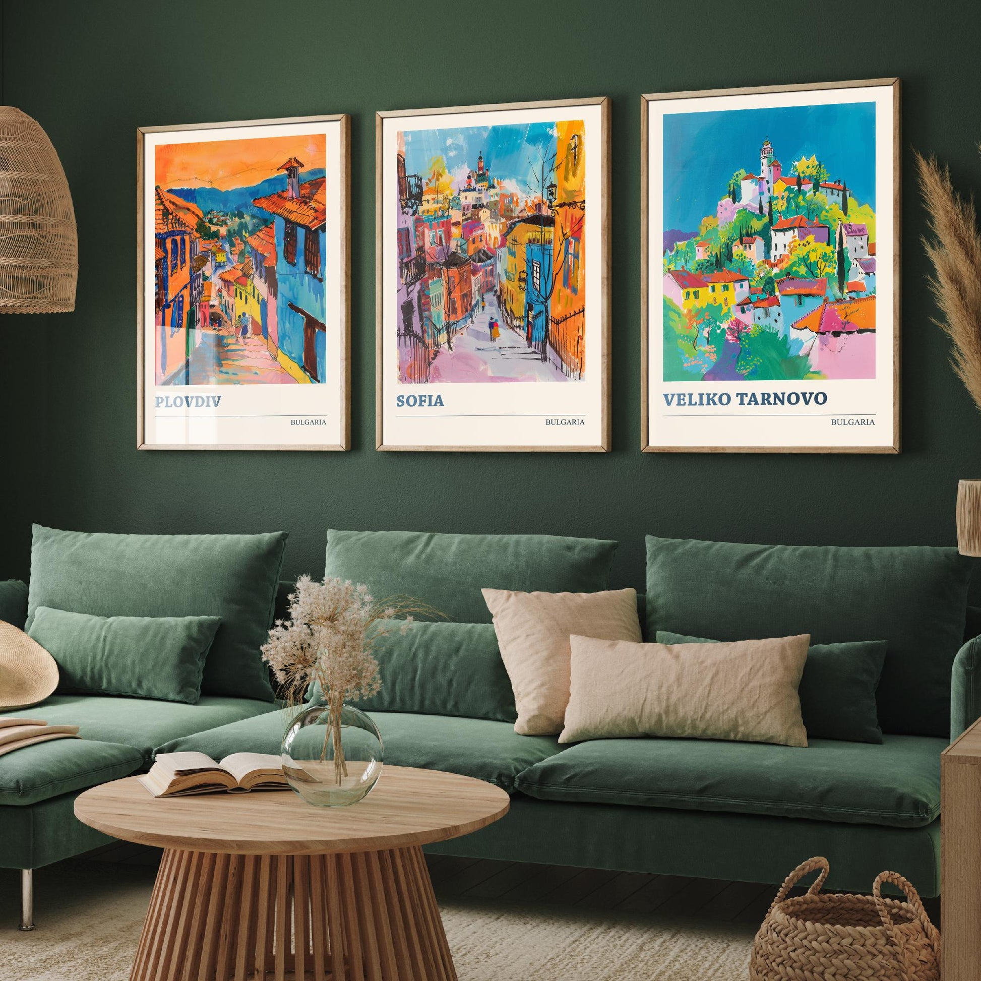 Bulgaria Set of Three Prints | Plovdiv Sofia Veliko Tarnovo | Vibrant Travel Painting City Wall Art Poster