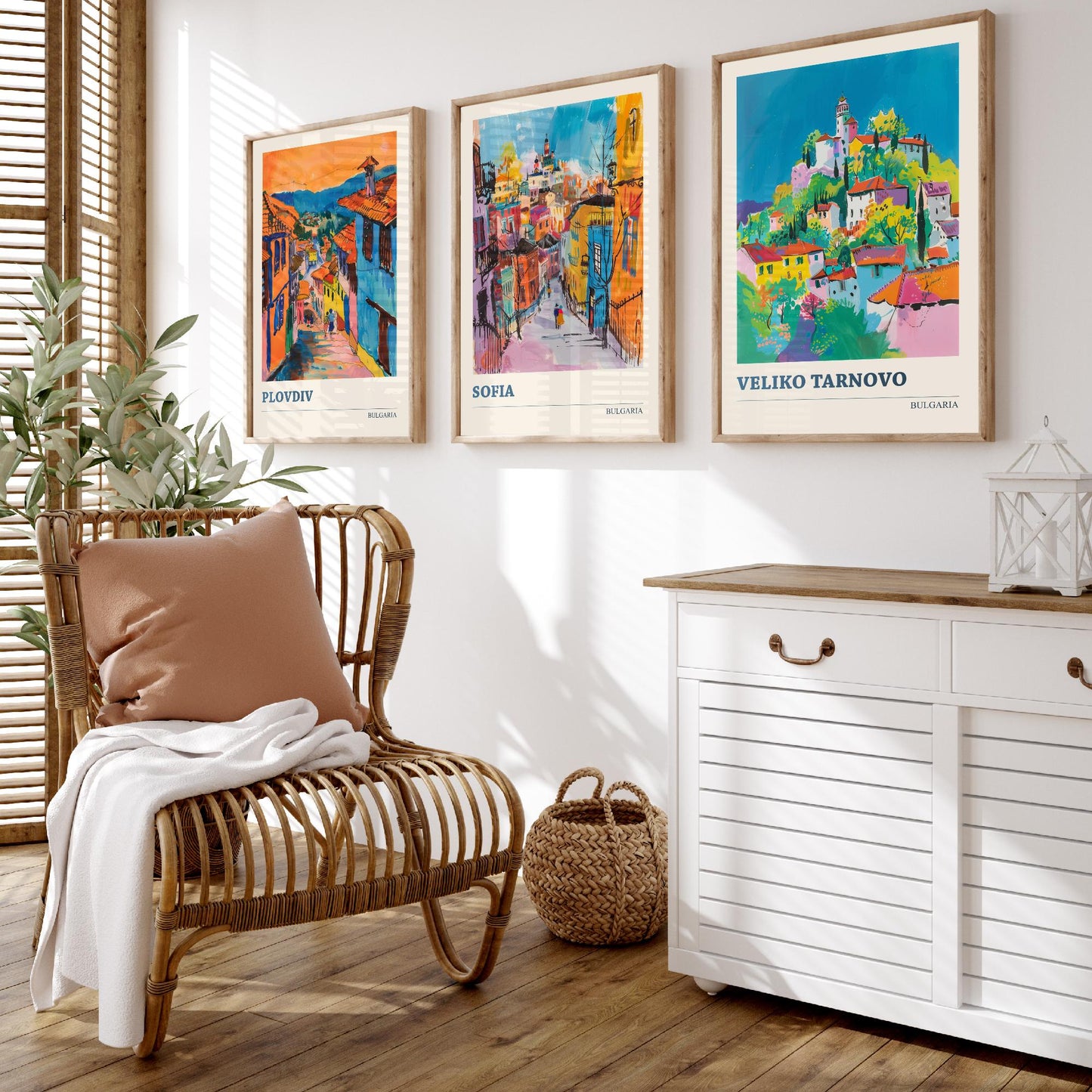 Bulgaria Set of Three Prints | Plovdiv Sofia Veliko Tarnovo | Vibrant Travel Painting City Wall Art Poster