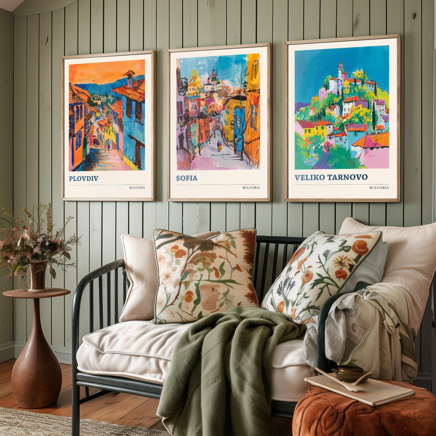 Bulgaria Set of Three Prints | Plovdiv Sofia Veliko Tarnovo | Vibrant Travel Painting City Wall Art Poster