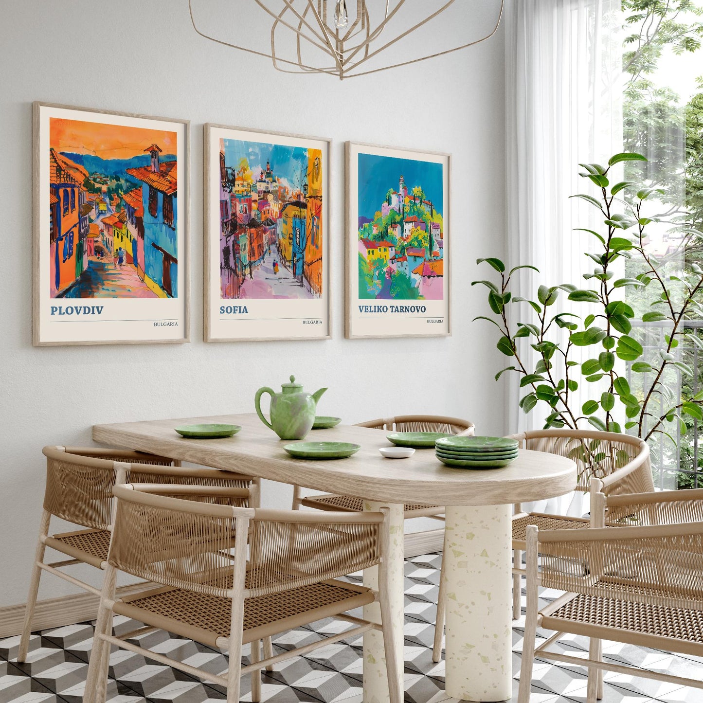 Bulgaria Set of Three Prints | Plovdiv Sofia Veliko Tarnovo | Vibrant Travel Painting City Wall Art Poster