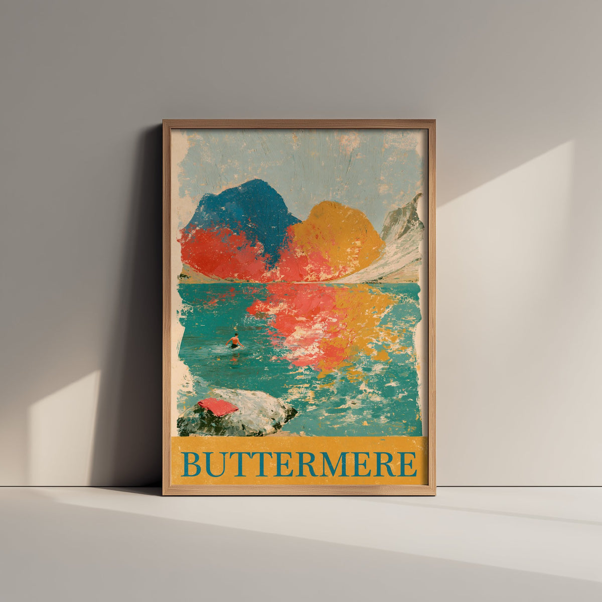 Buttermere Wild Swimming Poster - Lake District Art Print - Painterly Fells Illustration - Cumbria Open Water Swim