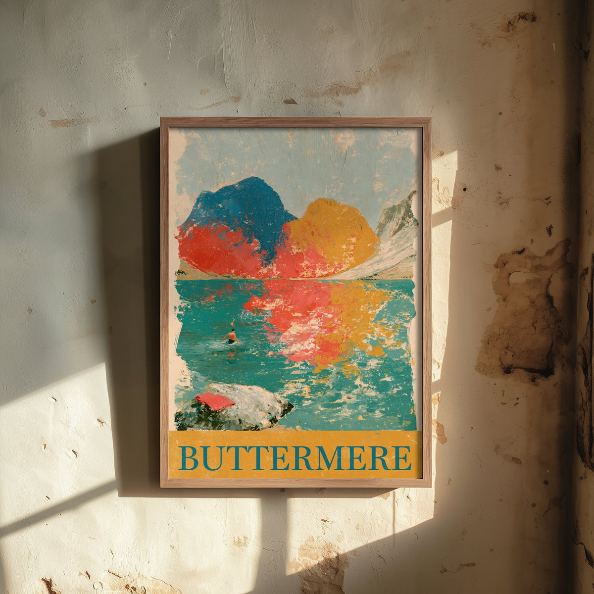 Buttermere Wild Swimming Poster - Lake District Art Print - Painterly Fells Illustration - Cumbria Open Water Swim