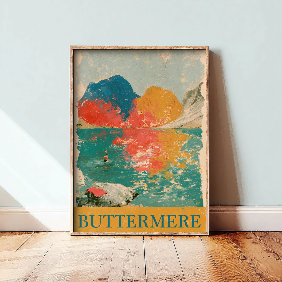 Buttermere Wild Swimming Poster - Lake District Art Print - Painterly Fells Illustration - Cumbria Open Water Swim
