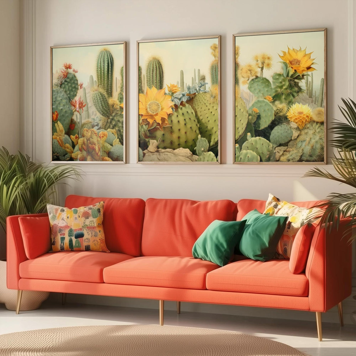 Desert Cactus Landscape Set of Three Art Prints, Southwestern Botanical Poster Watercolour