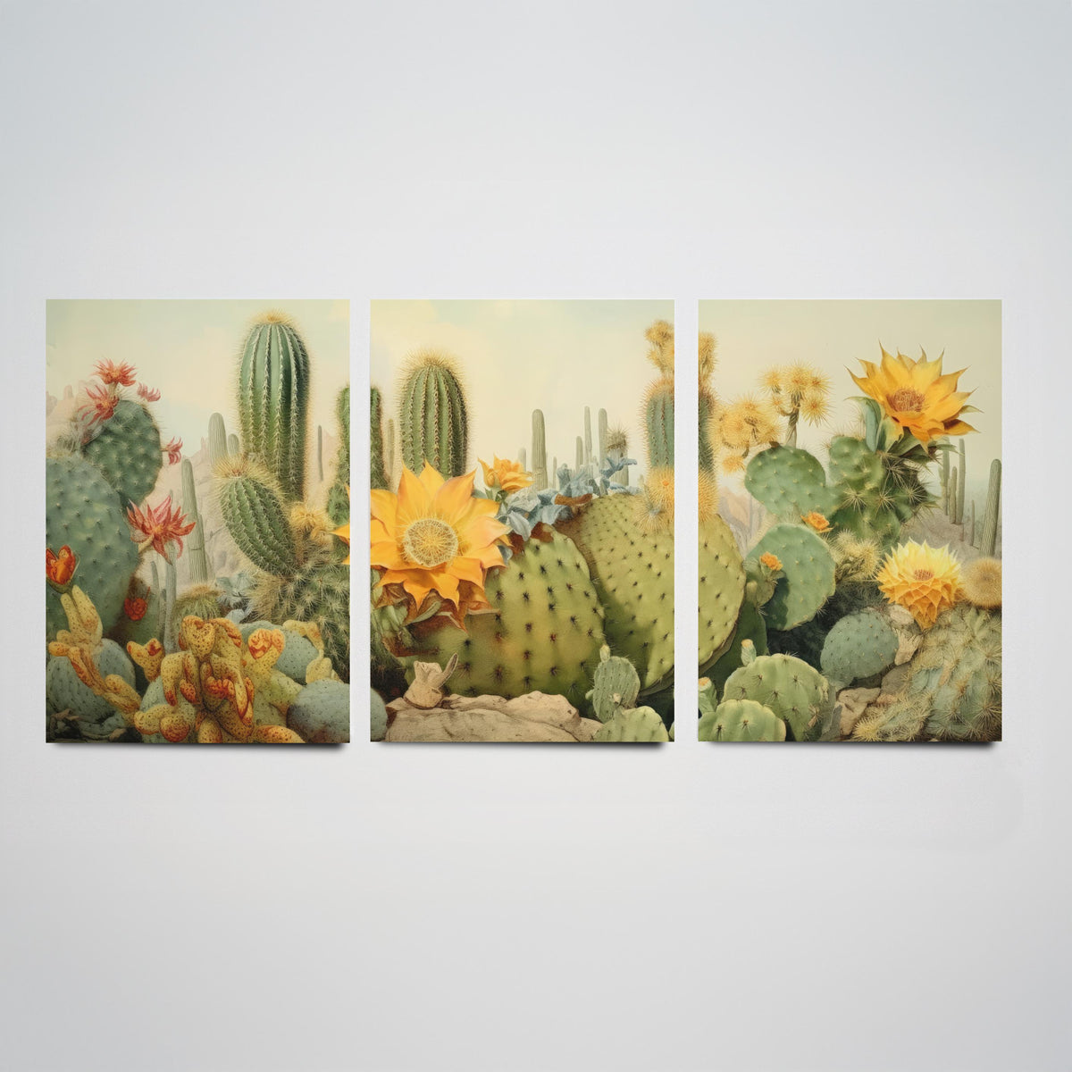 Desert Cactus Landscape Set of Three Art Prints, Southwestern Botanical Poster Watercolour