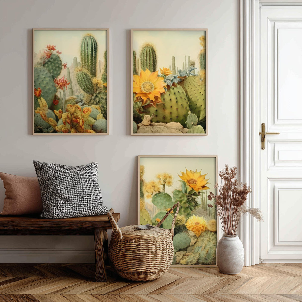 Desert Cactus Landscape Set of Three Art Prints, Southwestern Botanical Poster Watercolour